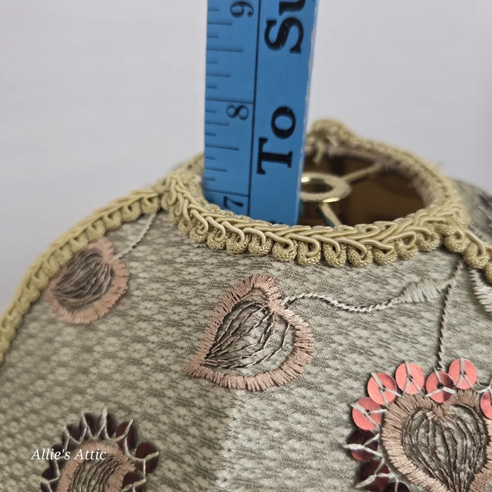 Victorian‎ Style Lamp Shade Beaded Tassels Black Pink Gold Floral Flowers 13x7